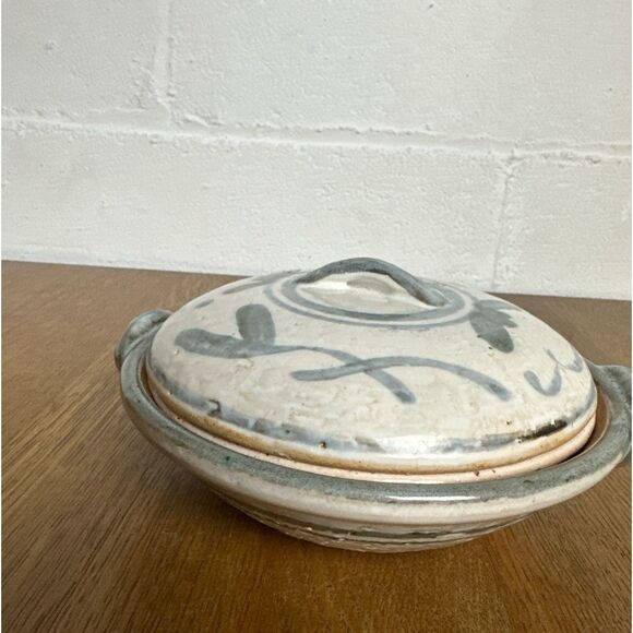 Pottery Covered Bowl Dish Sandstone Japanese Hand Painted Rice Steamer 3 Pc Set